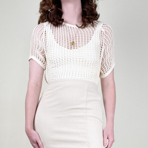 Vintage 60s 70s Norwegian Military Open Knit Net Blouse Top Shirt Cover Up Sexy - Picture 3 of 9